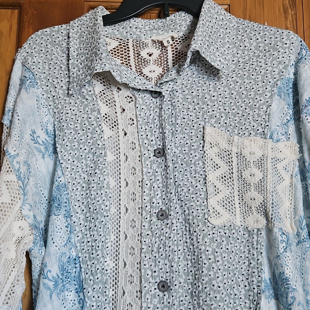 POL Crochet Patchwork Oversized Boho Button-Front… - image 6